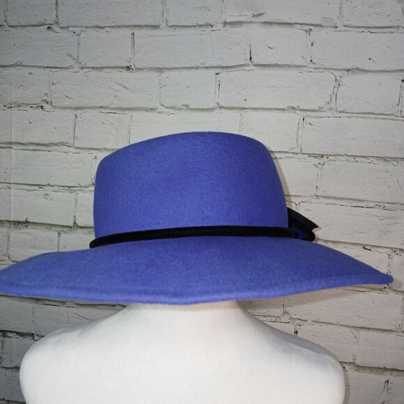 MR D DESIGNER WOOL HAT, WOMEN'S, ELECTRIC BLUE WITH BLACK FLORAL LEAF DESIGN - Picture 5 of 12